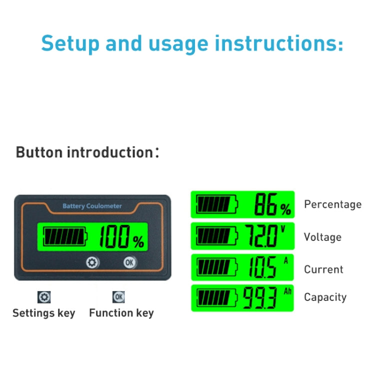 2m 200A 12V 48V Digital Display DC Current Voltmeter Lead-Acid Lithium Battery Charge Meter, 2m 200A