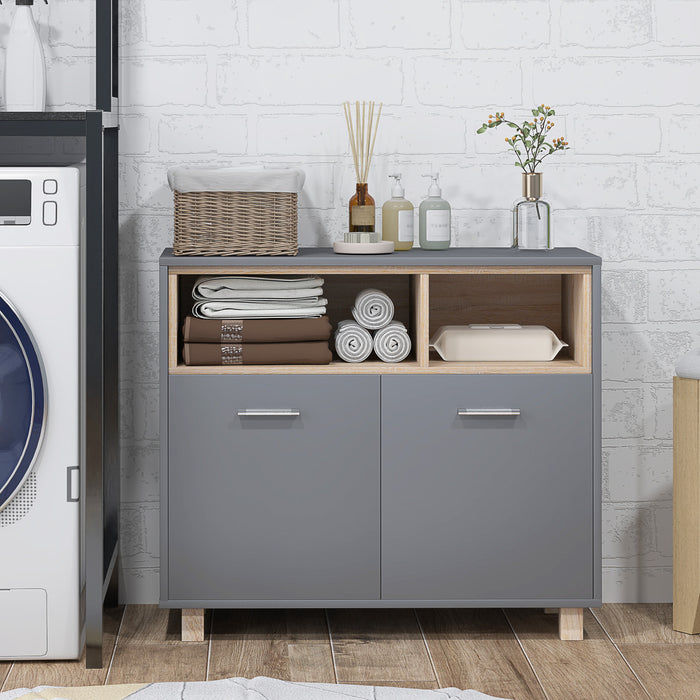 HOMCOM Bathroom Storage Cabinet with Open Compartments and Double Doors