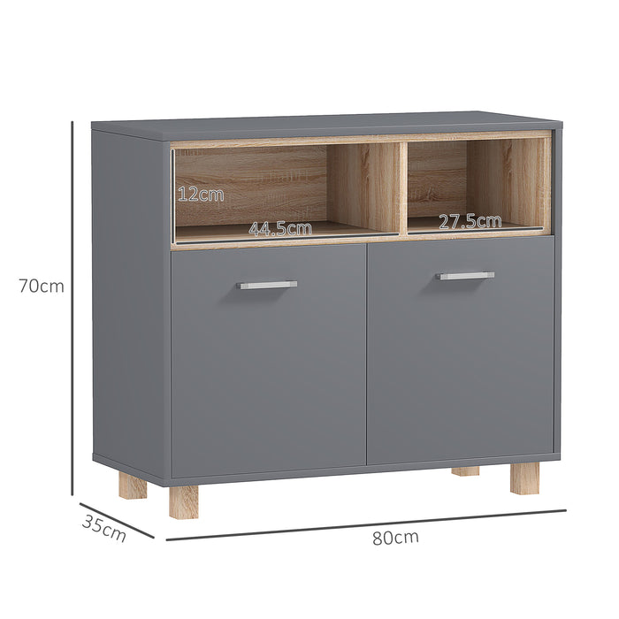 HOMCOM Bathroom Storage Cabinet with Open Compartments and Double Doors