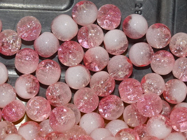 'Strawberry Ice'  2 Tone Crackle Glass Beads 10mm