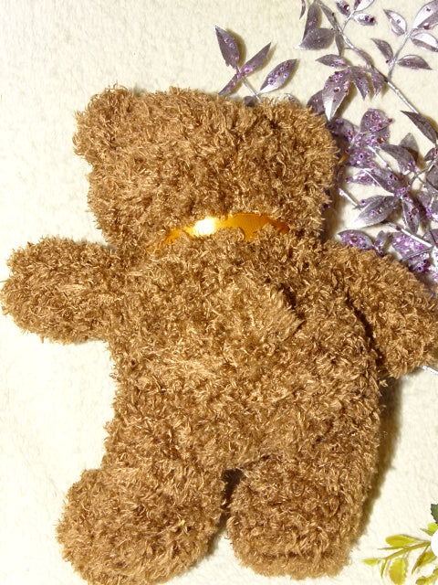 Cute Curly Plush Brown Bear with Bow.   Approx 24cm Tall