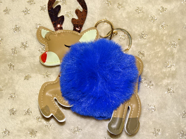 Adorable Soft Plush Blue Reindeer Bag Charm / Keyring