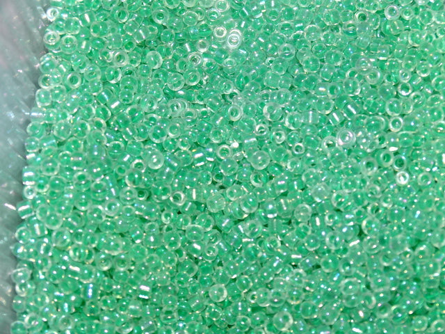 Transparent Ab Rainbow Inside Colour Pale Grass Green 3mm seed (8/0)