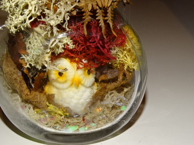 Handmade Cute Festive Owl Jar Diorama