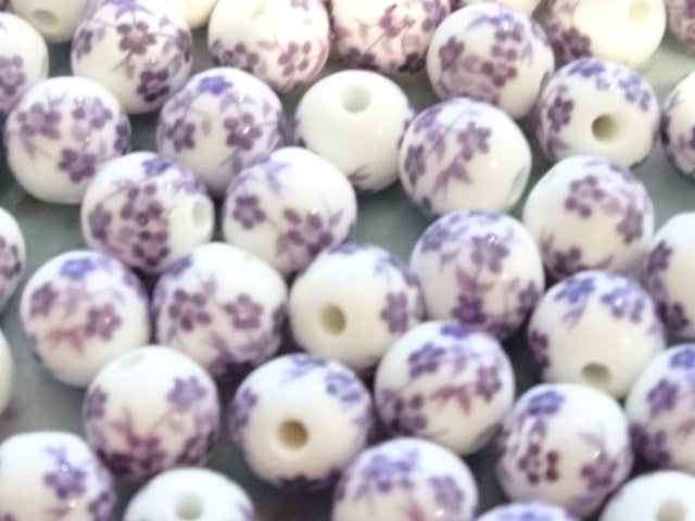 Handmade 'Vintage Violet'  10mm  Porcelain Ceramic Beads