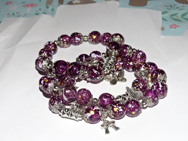 Crackle Glass Bead  and Charm Elastic Bracelets