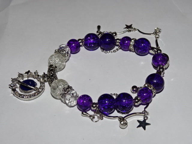 Crackle Glass Bead  and Charm Elastic Bracelets