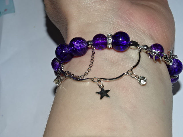 Crackle Glass Bead  and Charm Elastic Bracelets