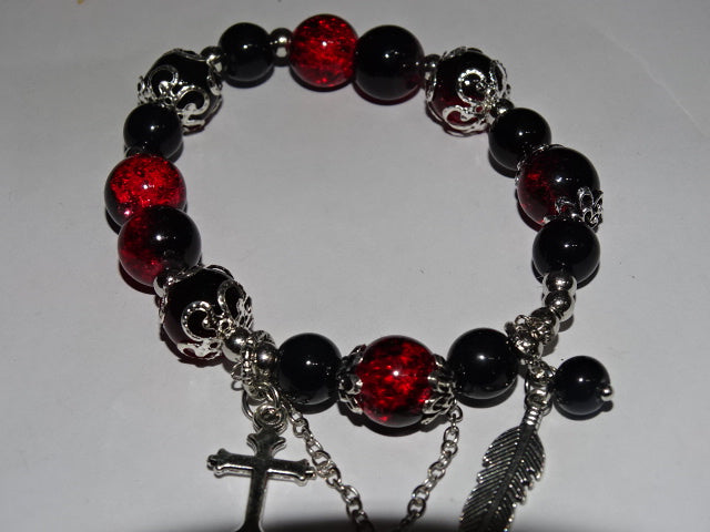 Crackle Glass Bead  and Charm Elastic Bracelets