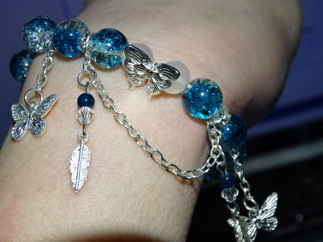 Crackle Glass Bead  and Charm Elastic Bracelets