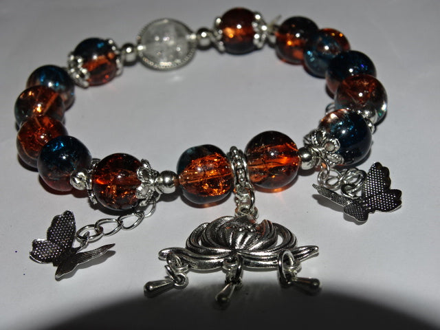 Crackle Glass Bead  and Charm Elastic Bracelets