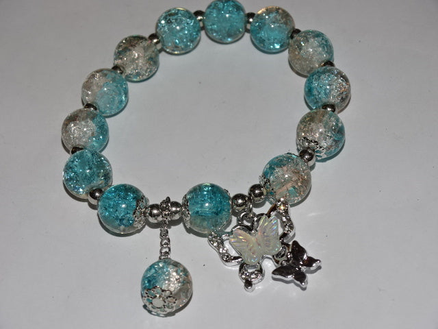 Crackle Glass Bead  and Charm Elastic Bracelets