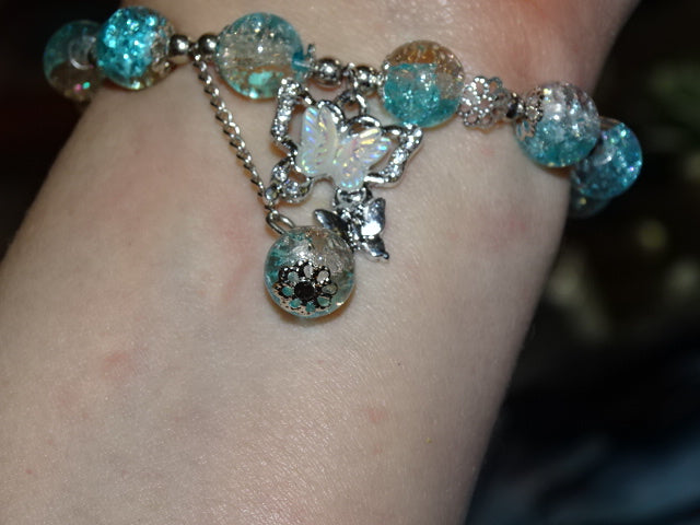 Crackle Glass Bead  and Charm Elastic Bracelets