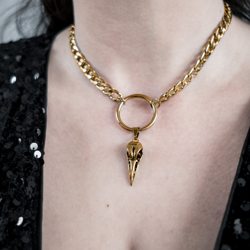 Gold Raven Bird Skull Choker