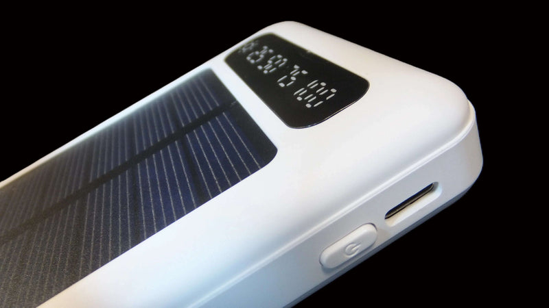 12000mAh Power Bank with Solar Panel Micro USB, iPhone, Type-C, and USB With LED