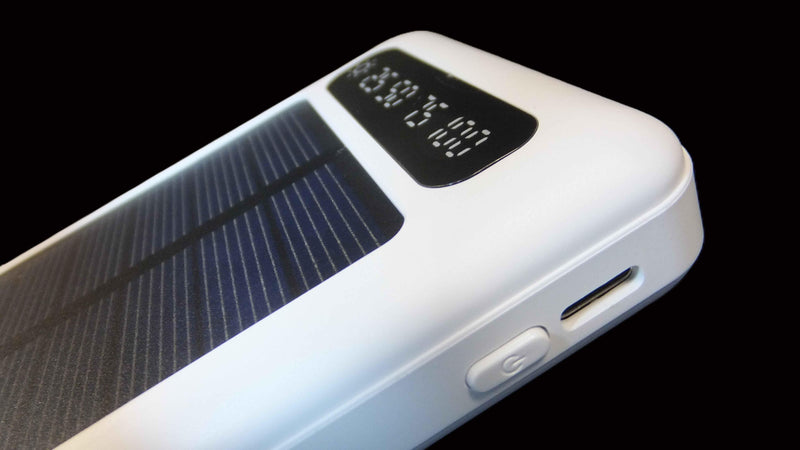 12000mAh Power Bank with Solar Panel Micro USB, iPhone, Type-C, and USB With LED