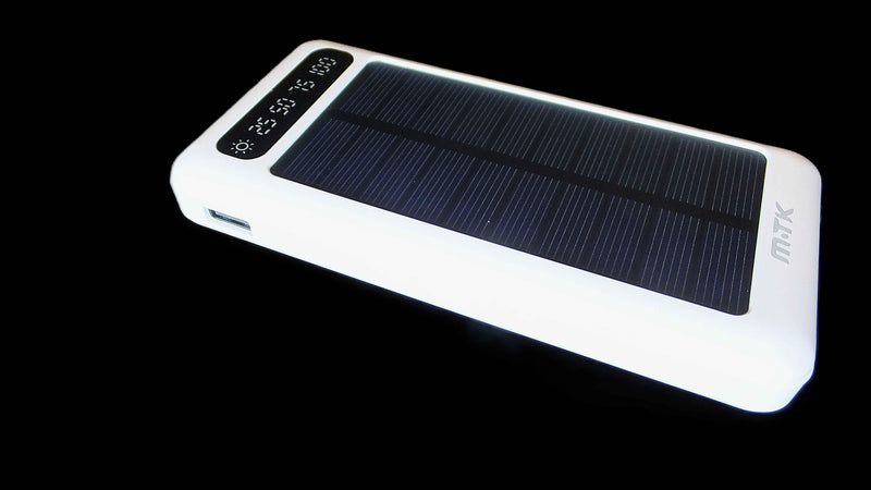 12000mAh Power Bank with Solar Panel Micro USB, iPhone, Type-C, and USB With LED