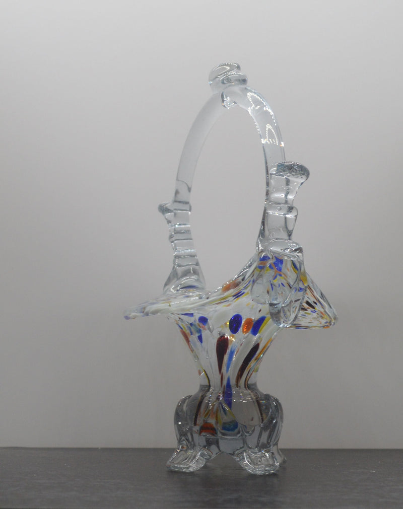 MURANO STYLE MULTICOLURED ART GLASS BASKET