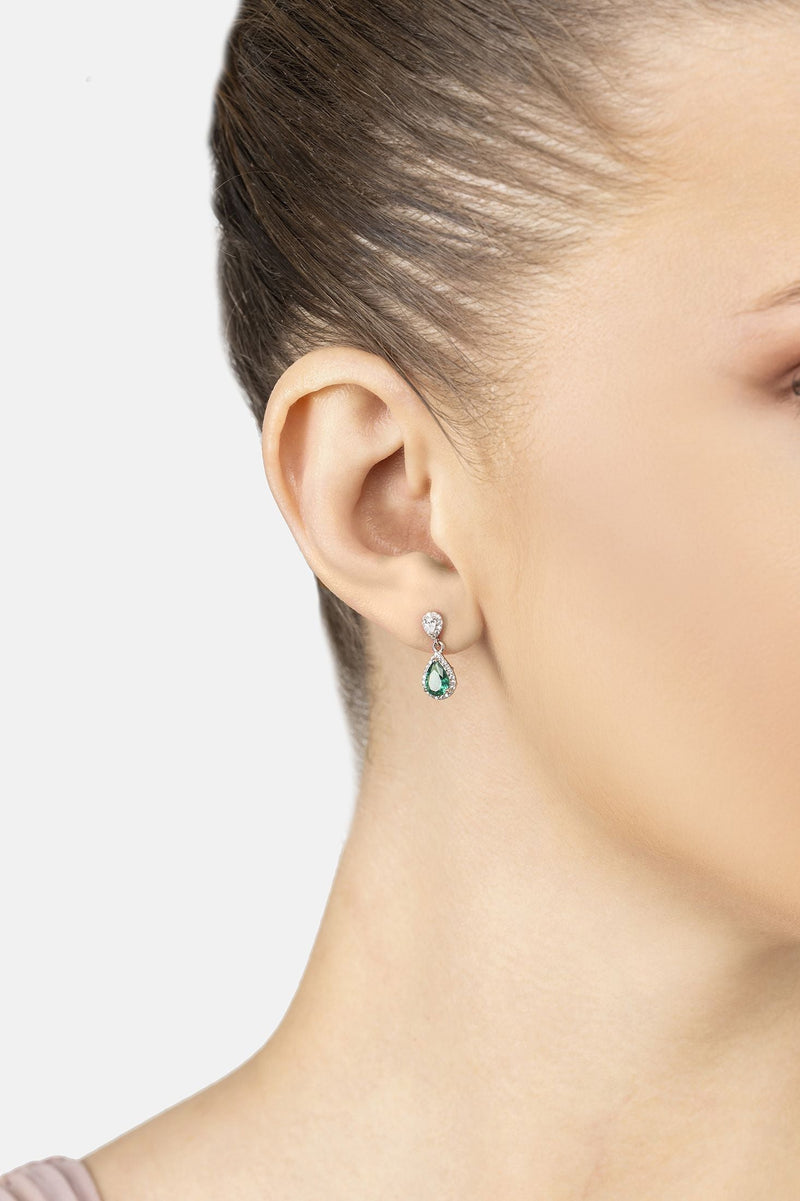 Phillippa Drop Earrings Emerald Silver