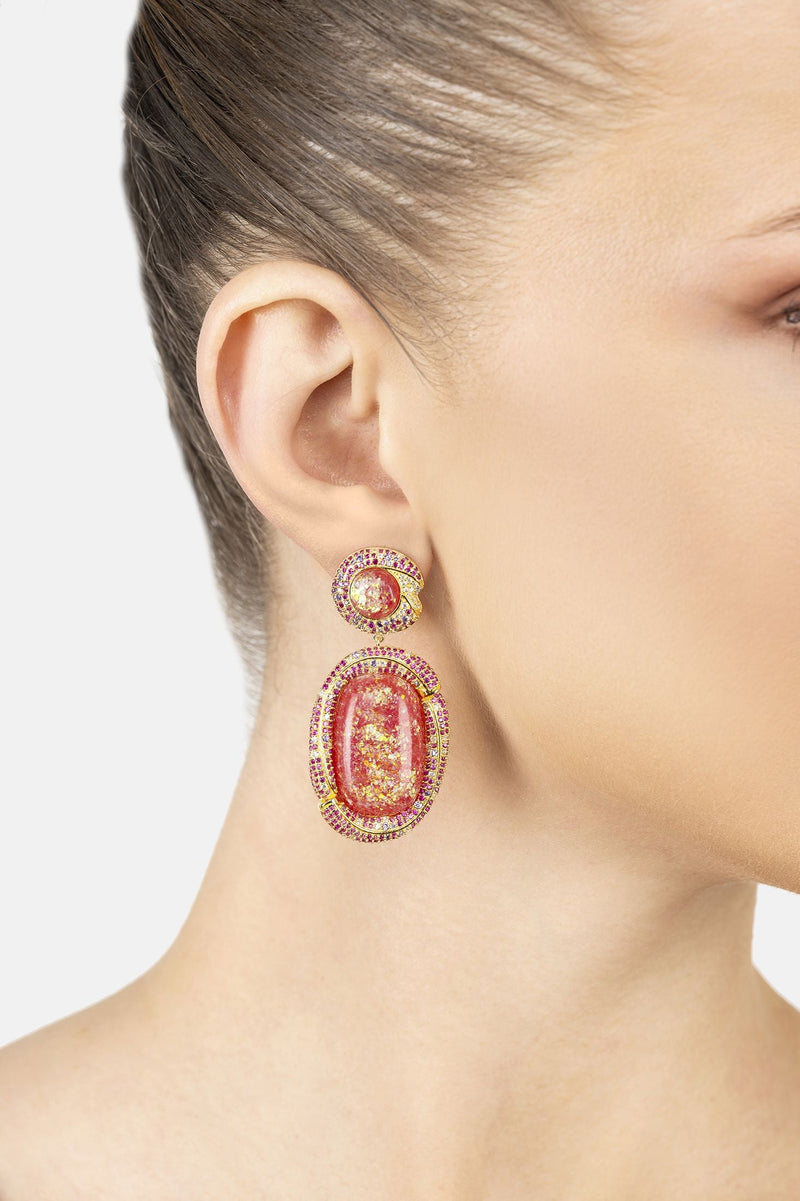 Fiorella Pink Opal Drop Earrings Gold
