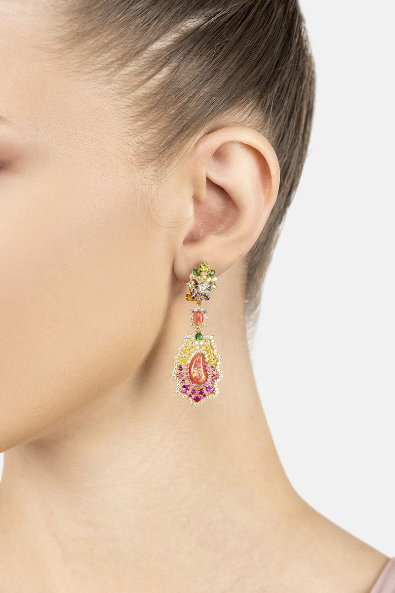Frida Pink Opal Rainbow Drop Earrings Gold