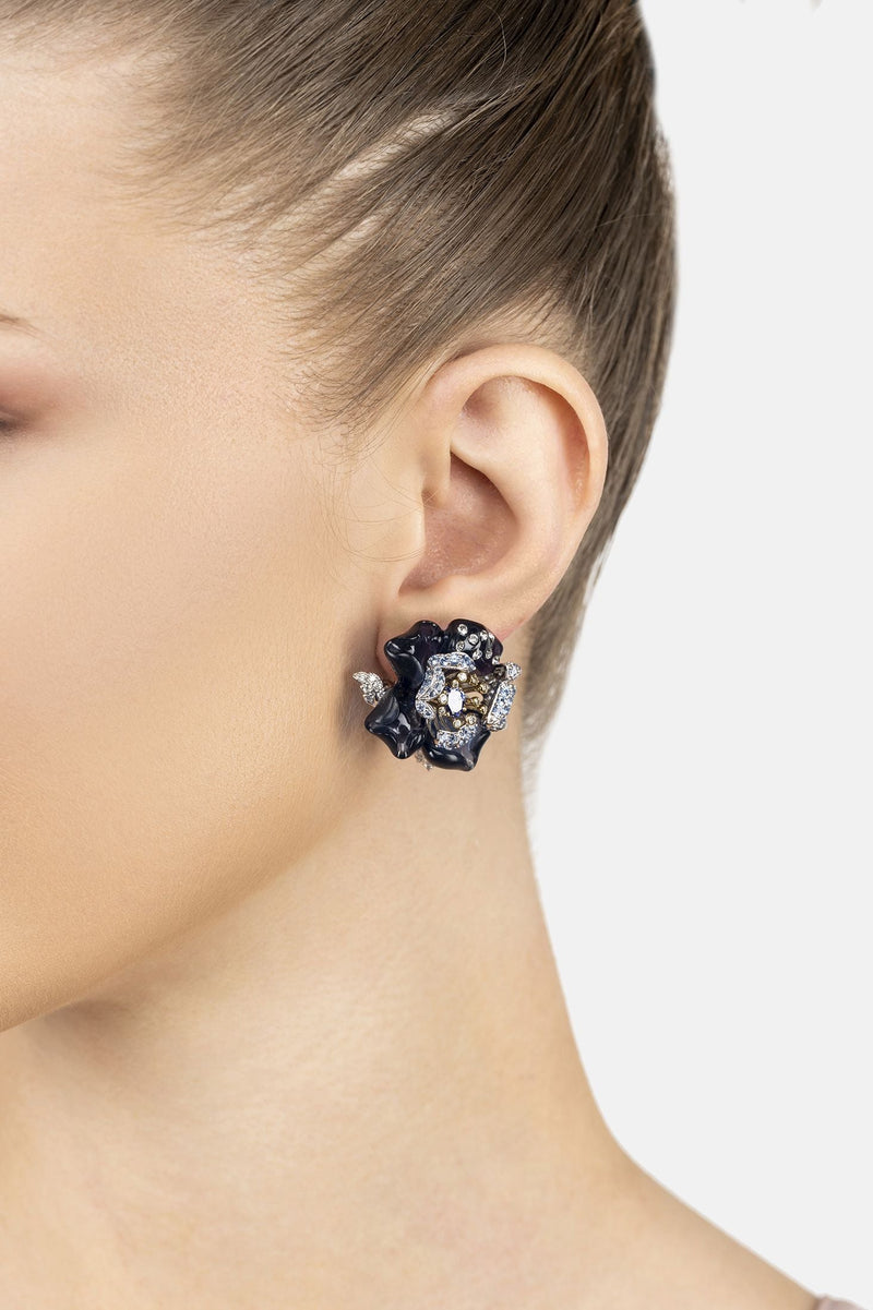 Blue Rose Flower Stud Earrings Dual Plating