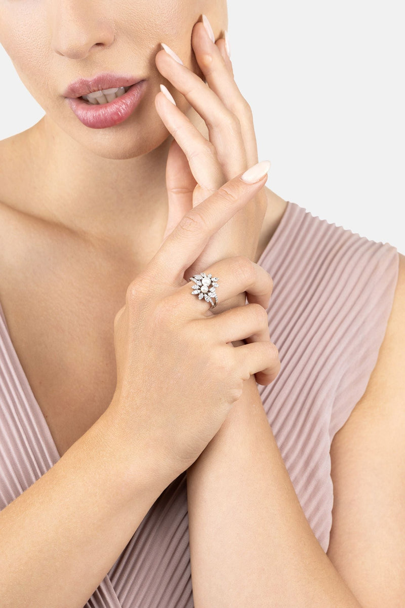 Marquise Cocktail Ring Pearl Silver