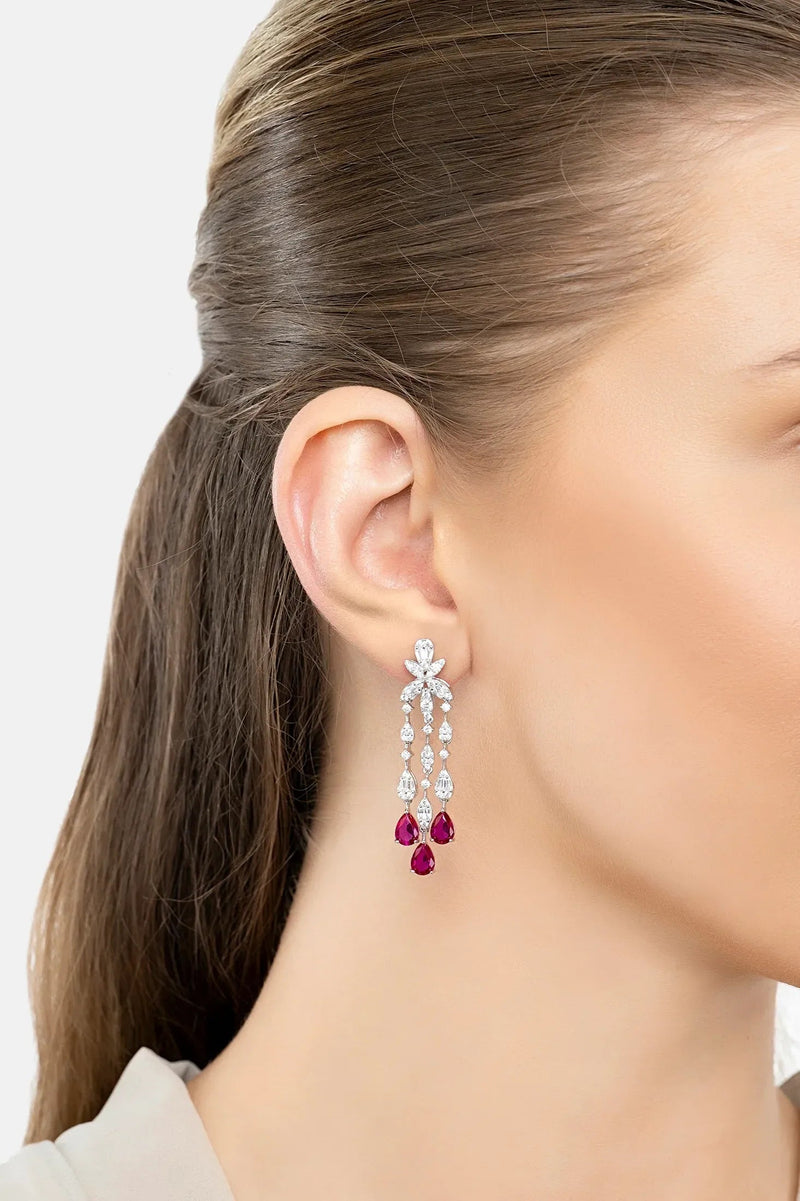 Duchess Ruby Drop Earrings Silver