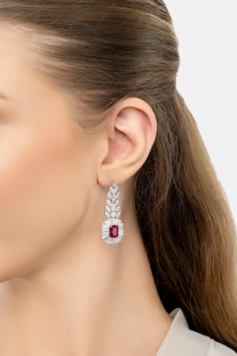 Countess Gemstone Drop Earrings Ruby Silver