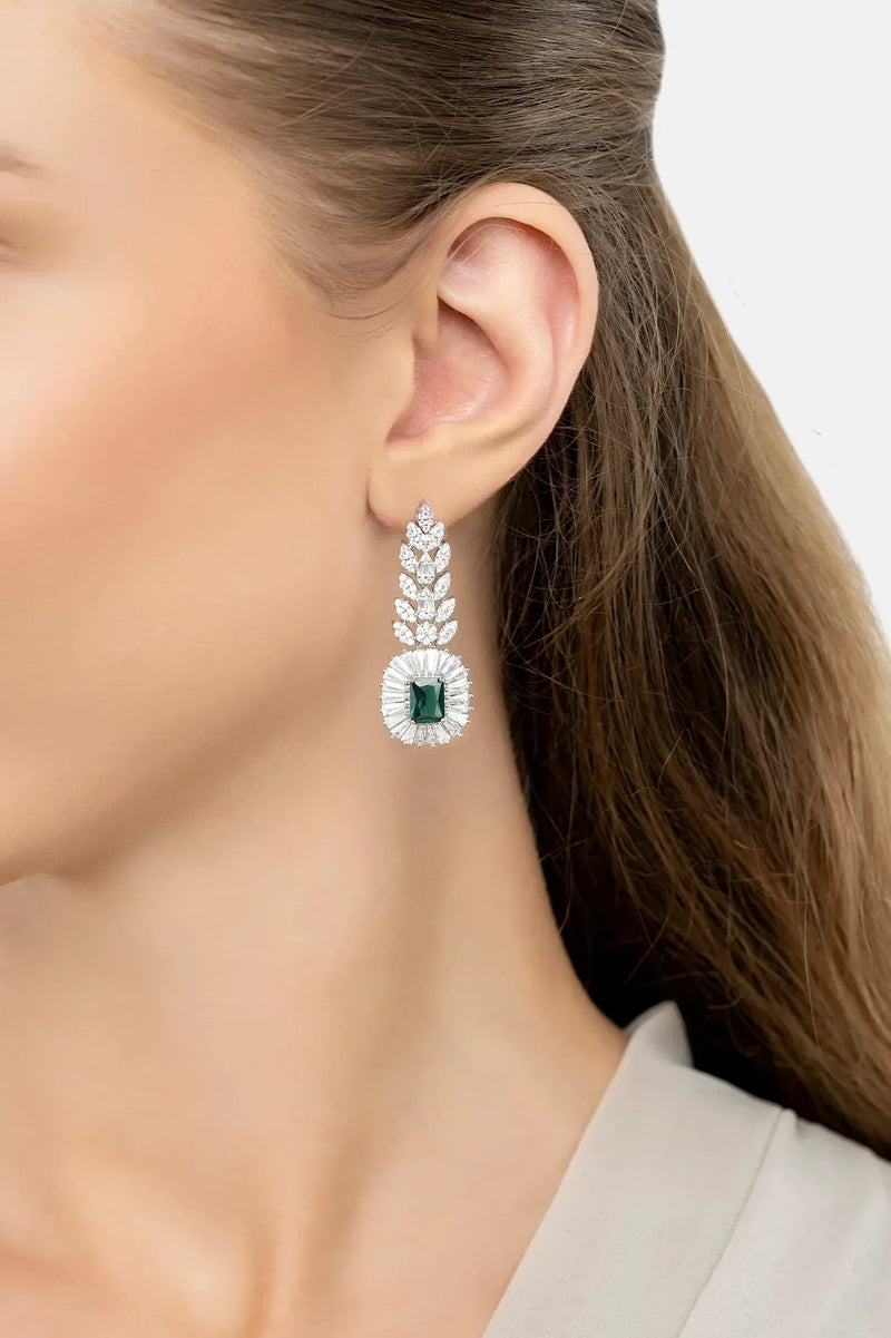 Countess Gemstone Drop Earrings Emerald Silver