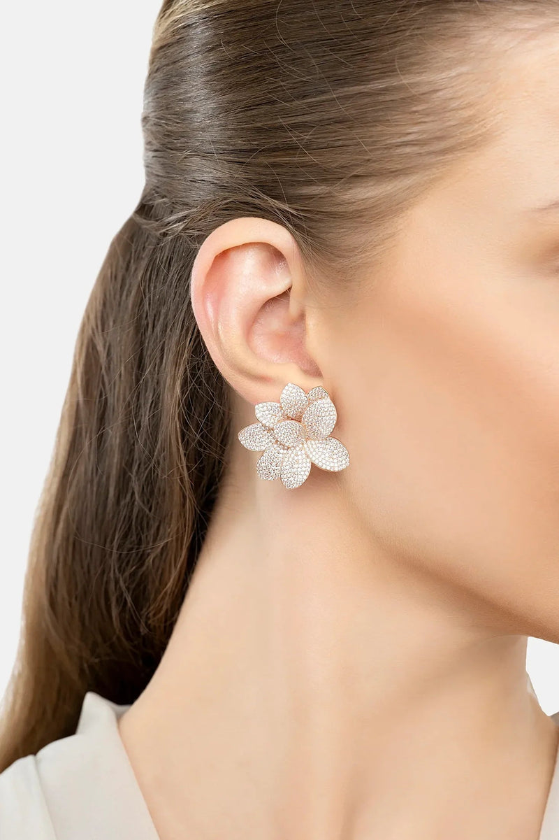 Amaryllis Flower Large Stud Earrings Rosegold