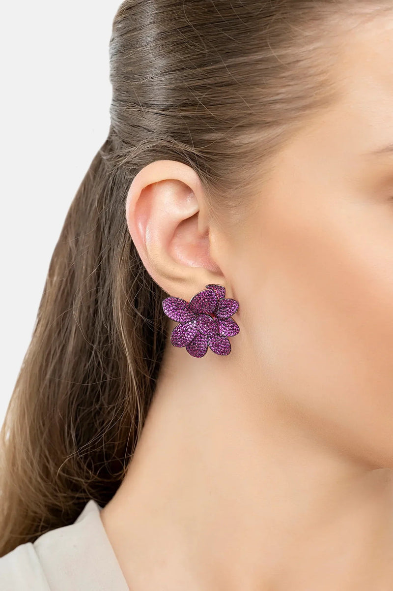 Amaryllis Flower Large Stud Earrings Rosegold Ruby