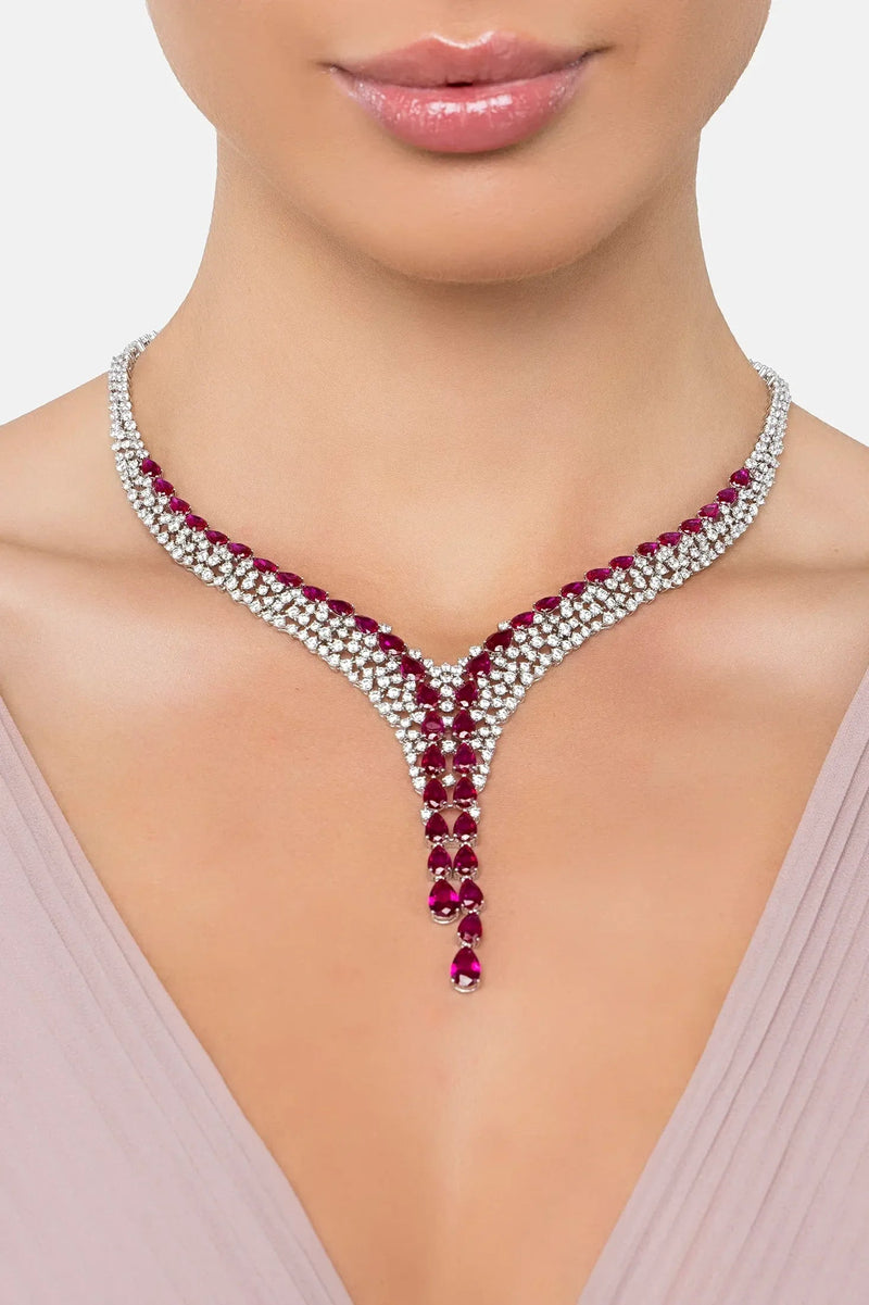 Baroness Statement Necklace Ruby Silver