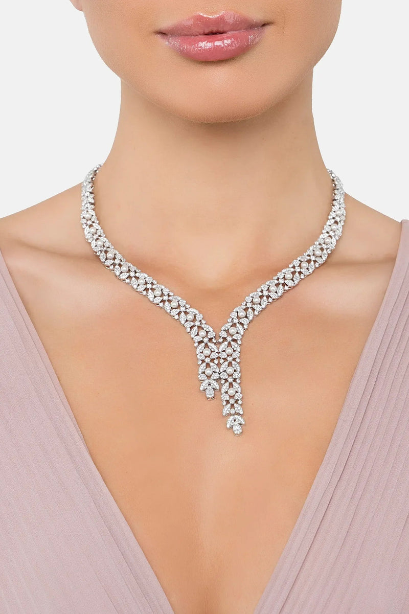 Marchioness Statement Necklace Pearl Silver