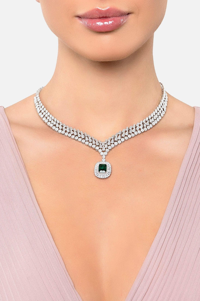 Countess Statement Emerald Necklace Silver