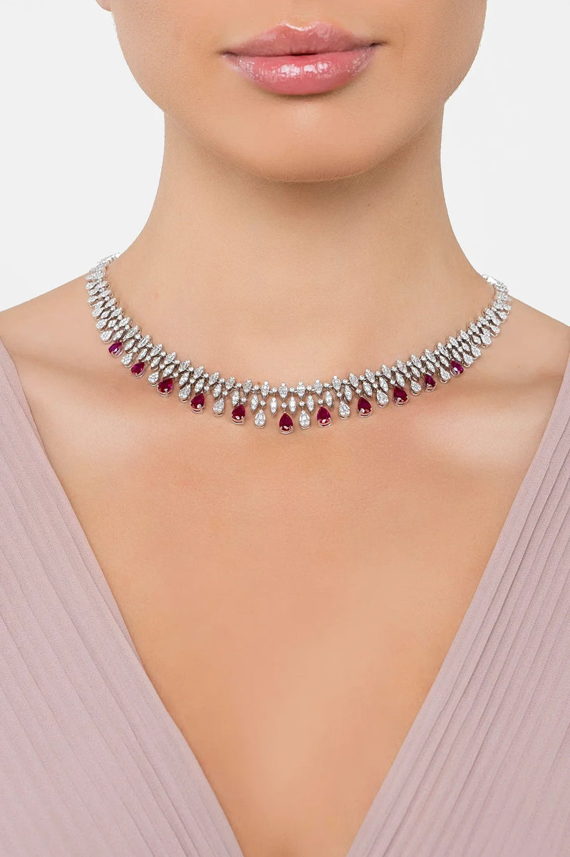 Duchess Ruby Statement Necklace Silver
