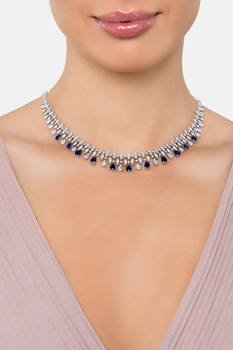 Duchess Sapphire Statement Necklace Silver