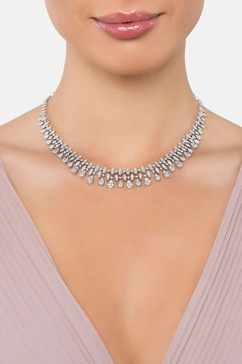 Duchess Moissanite Statement Necklace Silver