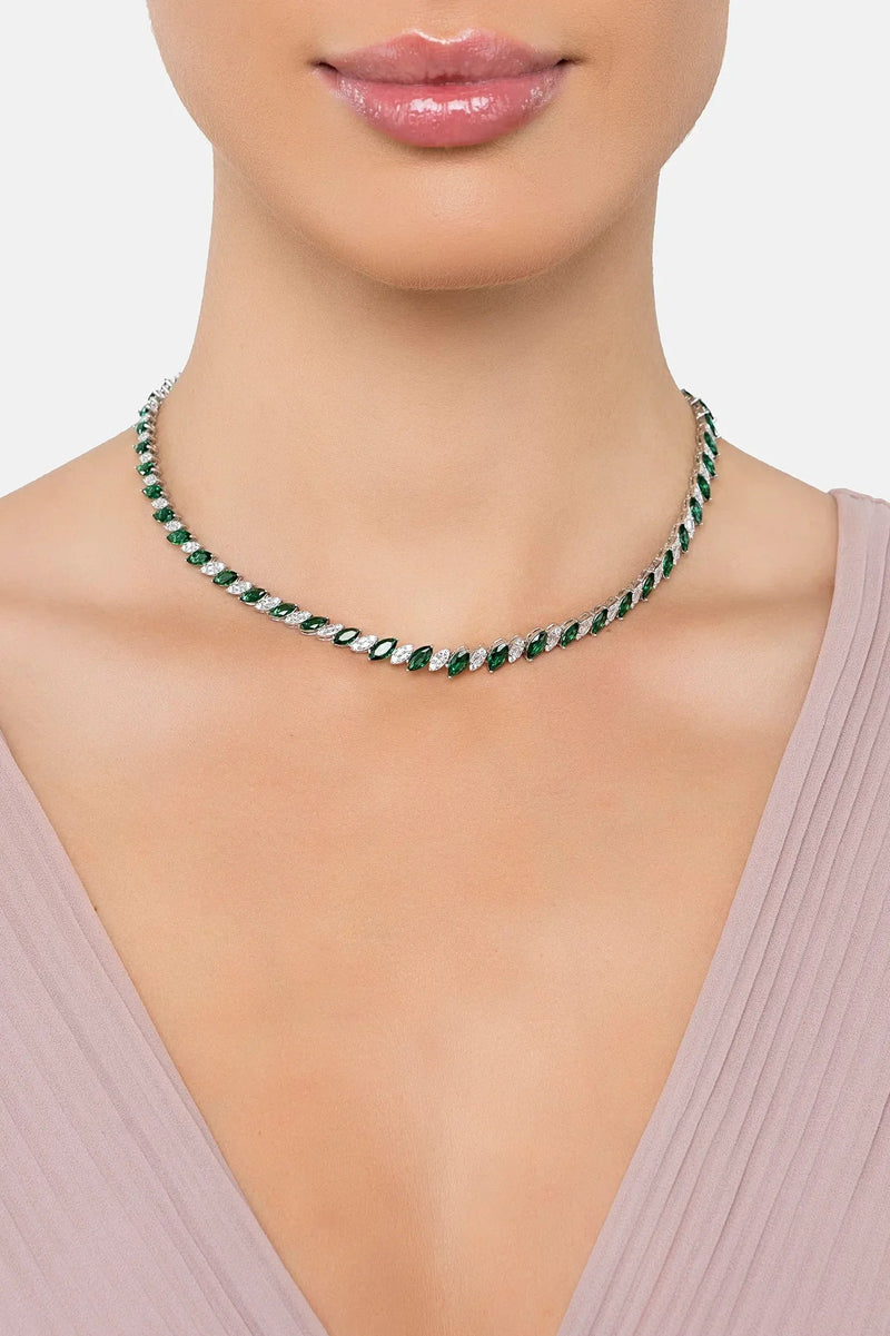 Viscountess Statement Tennis Necklace Emerald Silver