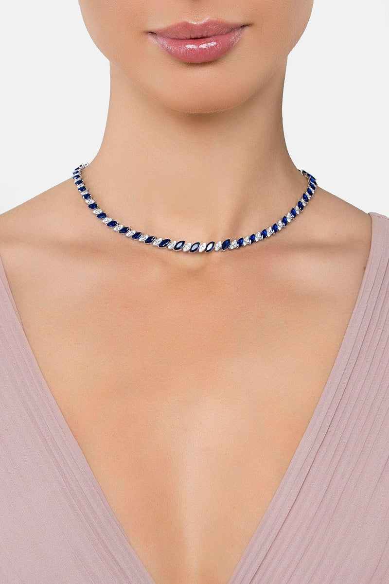 Viscountess Statement Tennis Necklace Sapphire Silver