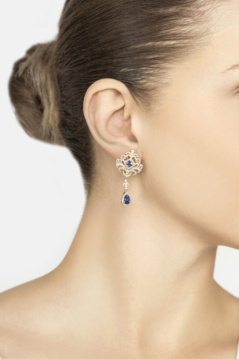 Claridge Drop Earrings Tanzanite Gold