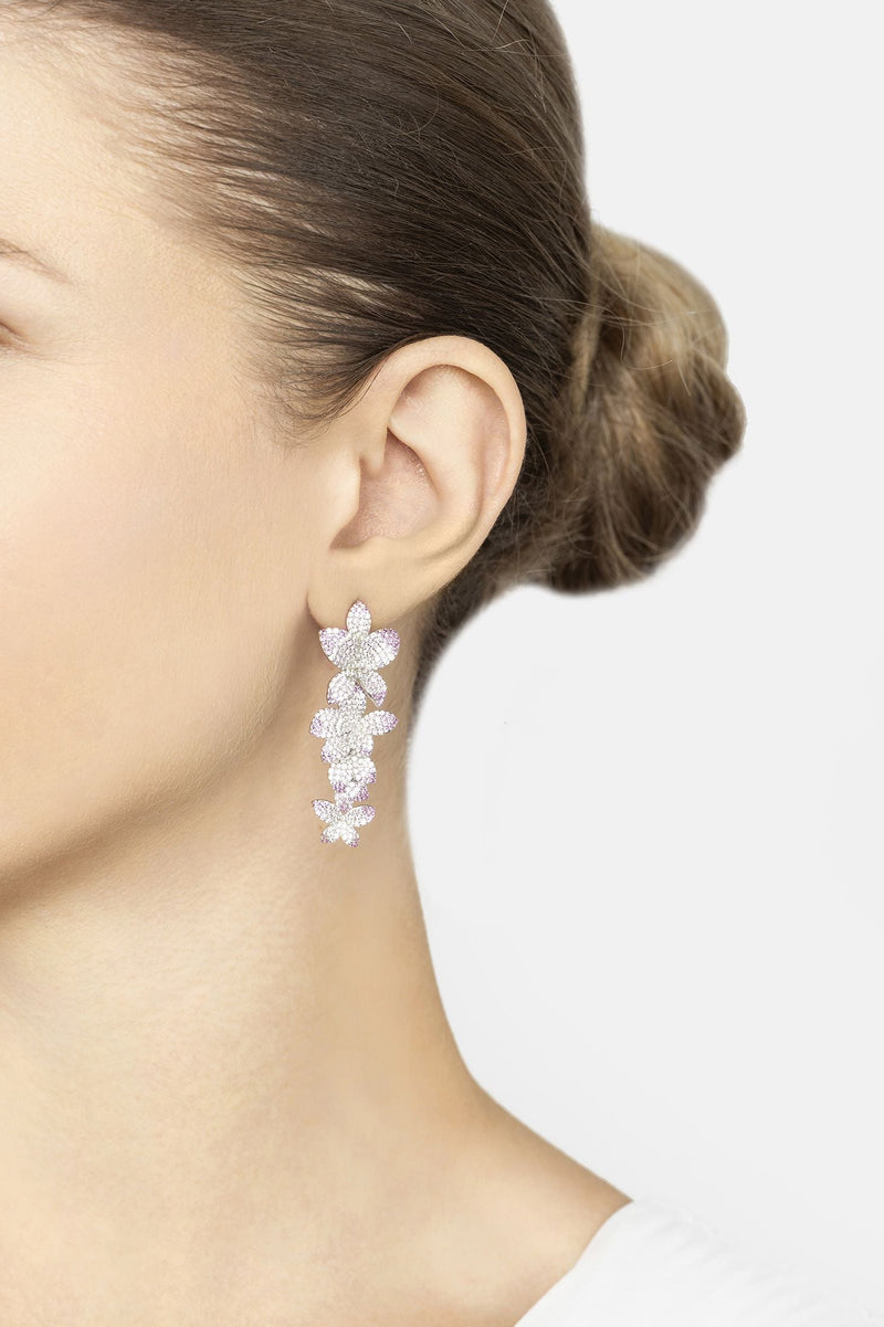 Cherry Blossom Drop Earrings Pink Silver
