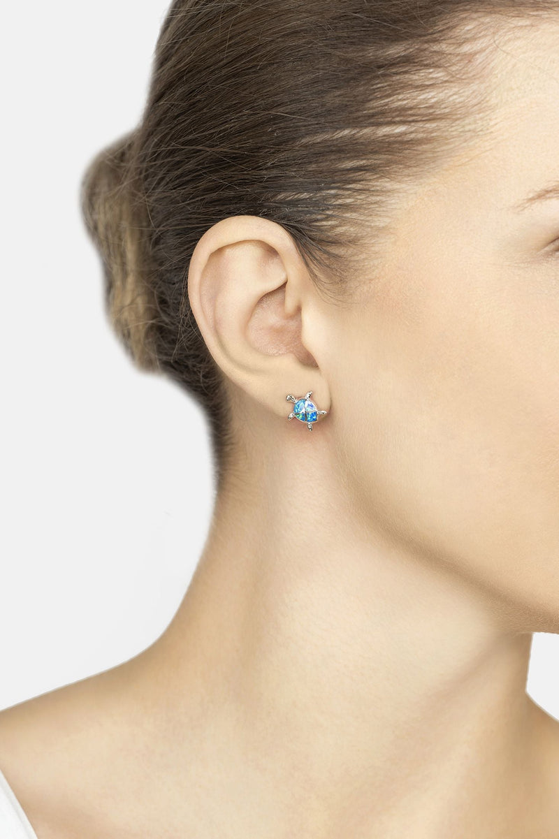 Turtle Blue Opalite Stud Earrings Silver