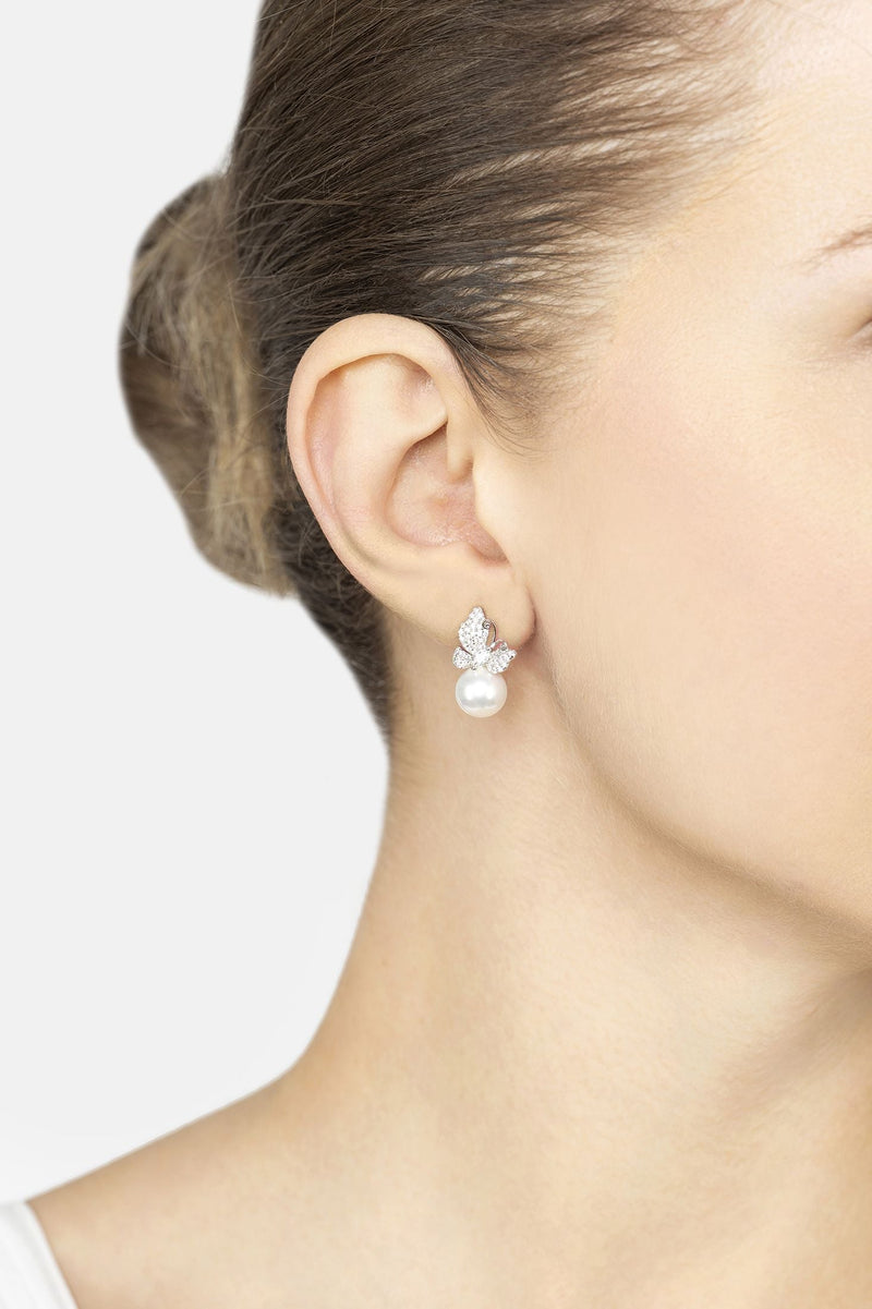 Butterfly Drop Earrings Pearl Silver
