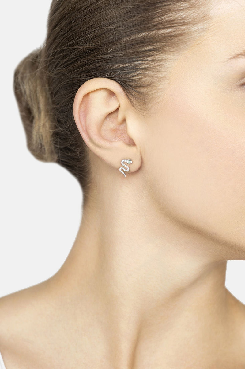 Slither Snake Stud Earrings Cz Silver