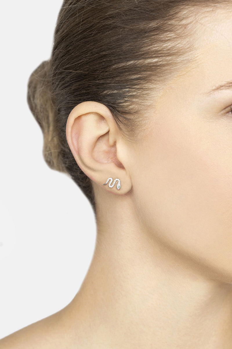 Slither Snake Stud Earrings Cz Silver