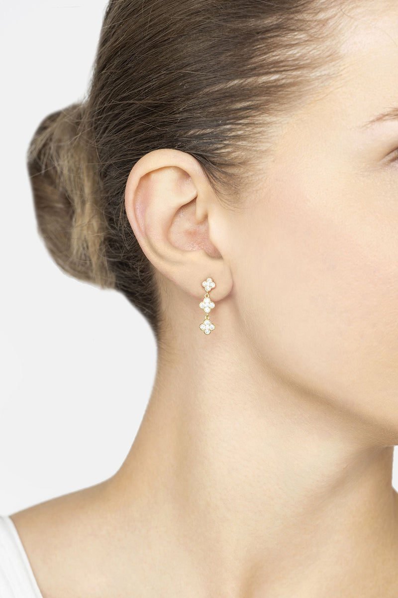 Mini Triple Clover Drop Earrings Gold