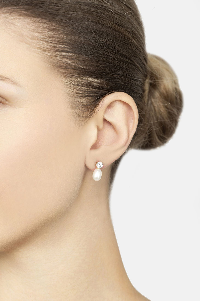 Classic Pearl Moissanite Earrings Gold