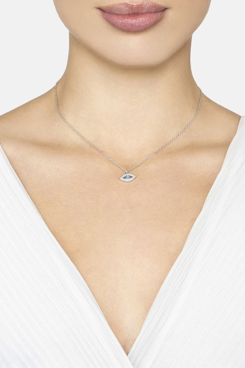 Elliptical Evil Eye Necklace Blue Opal Silver