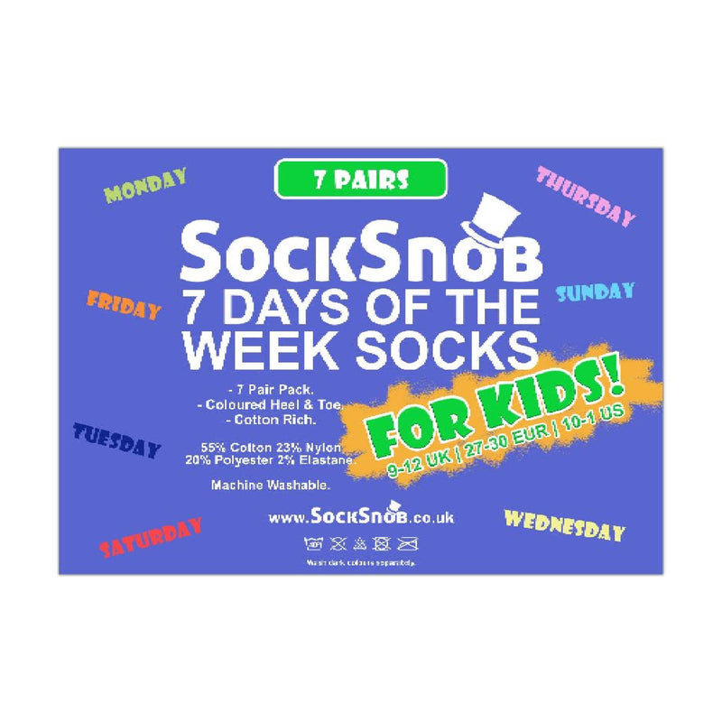 7 Pack Kids Novelty Days of The Week Socks Ideal for School